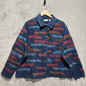 Vintage 90s Breckenridge 2X Multicolored Patch Distressed Patchwork Jean Jacket